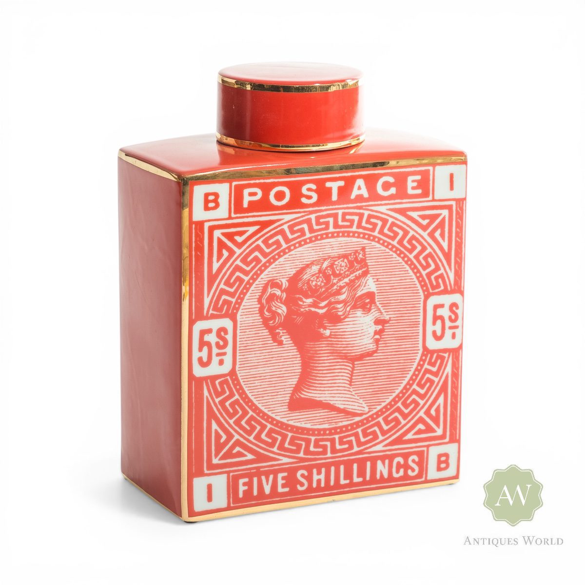 Large Red Postage Stamp Ceramic Storage Jar/Vase