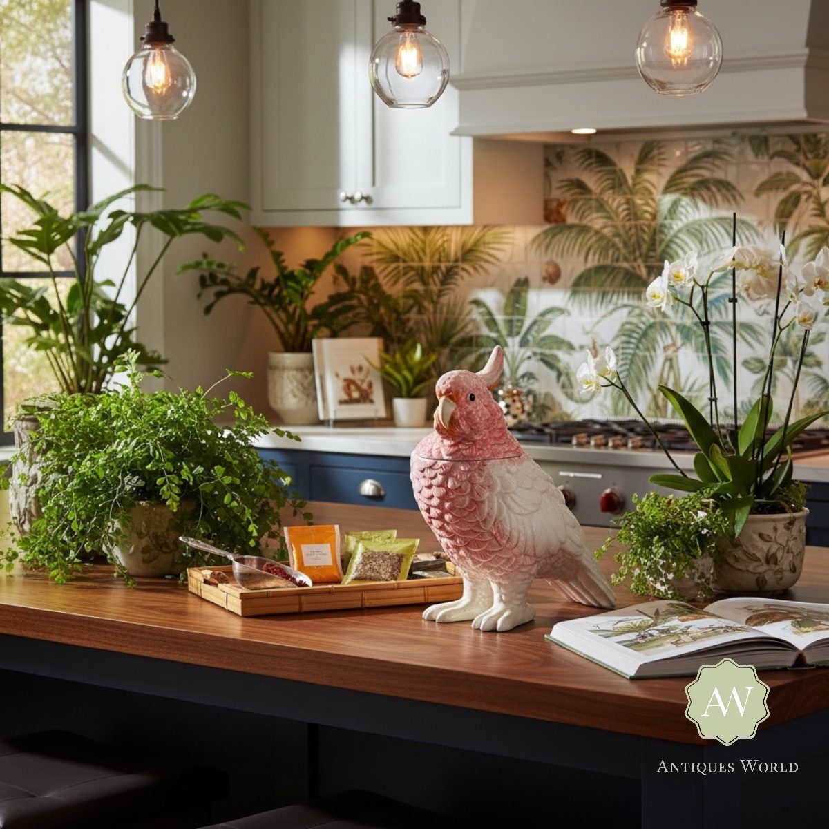 Pink & White Ceramic Parrot Storage Jar / Vase 4 Pink & White Ceramic Parrot Storage Jar / Vase
