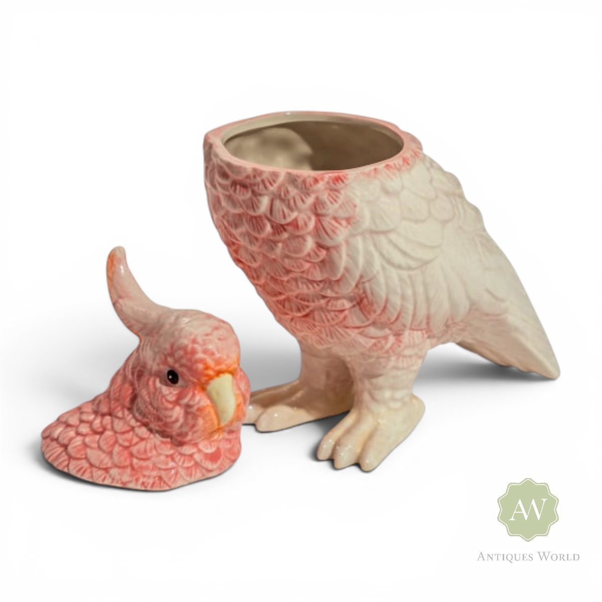Pink & White Ceramic Parrot Storage Jar / Vase 2 Pink & White Ceramic Parrot Storage Jar / Vase