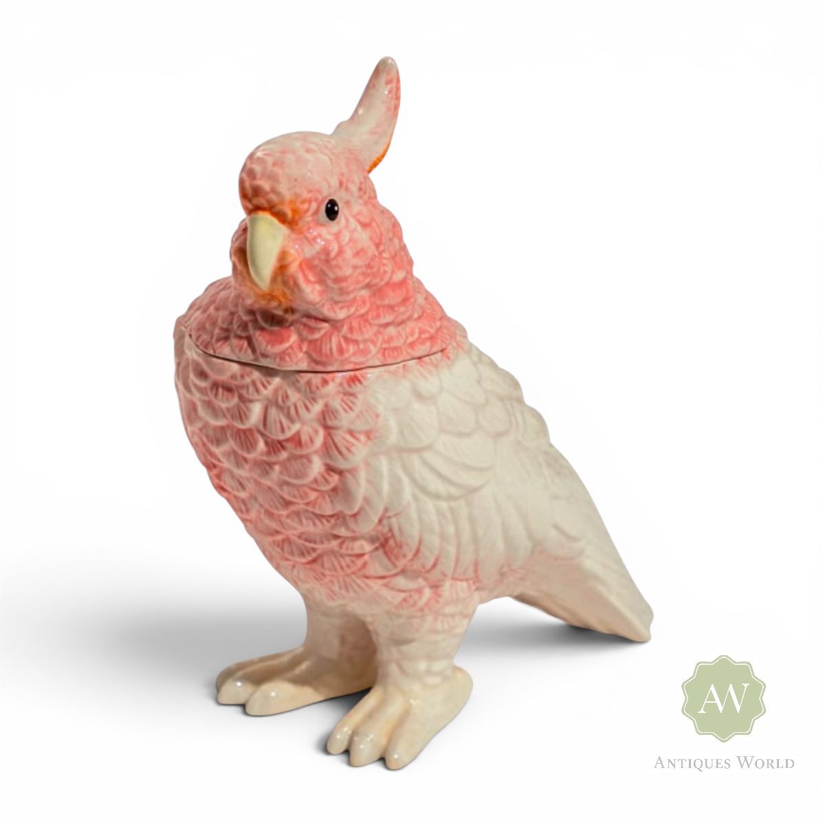 Pink & White Ceramic Parrot Storage Jar / Vase 1 Pink & White Ceramic Parrot Storage Jar / Vase