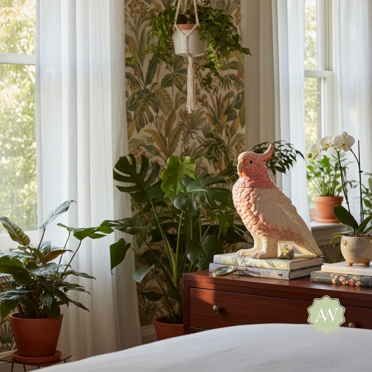 Pink & White Ceramic Parrot Storage Jar / Vase 7 Pink & White Ceramic Parrot Storage Jar / Vase
