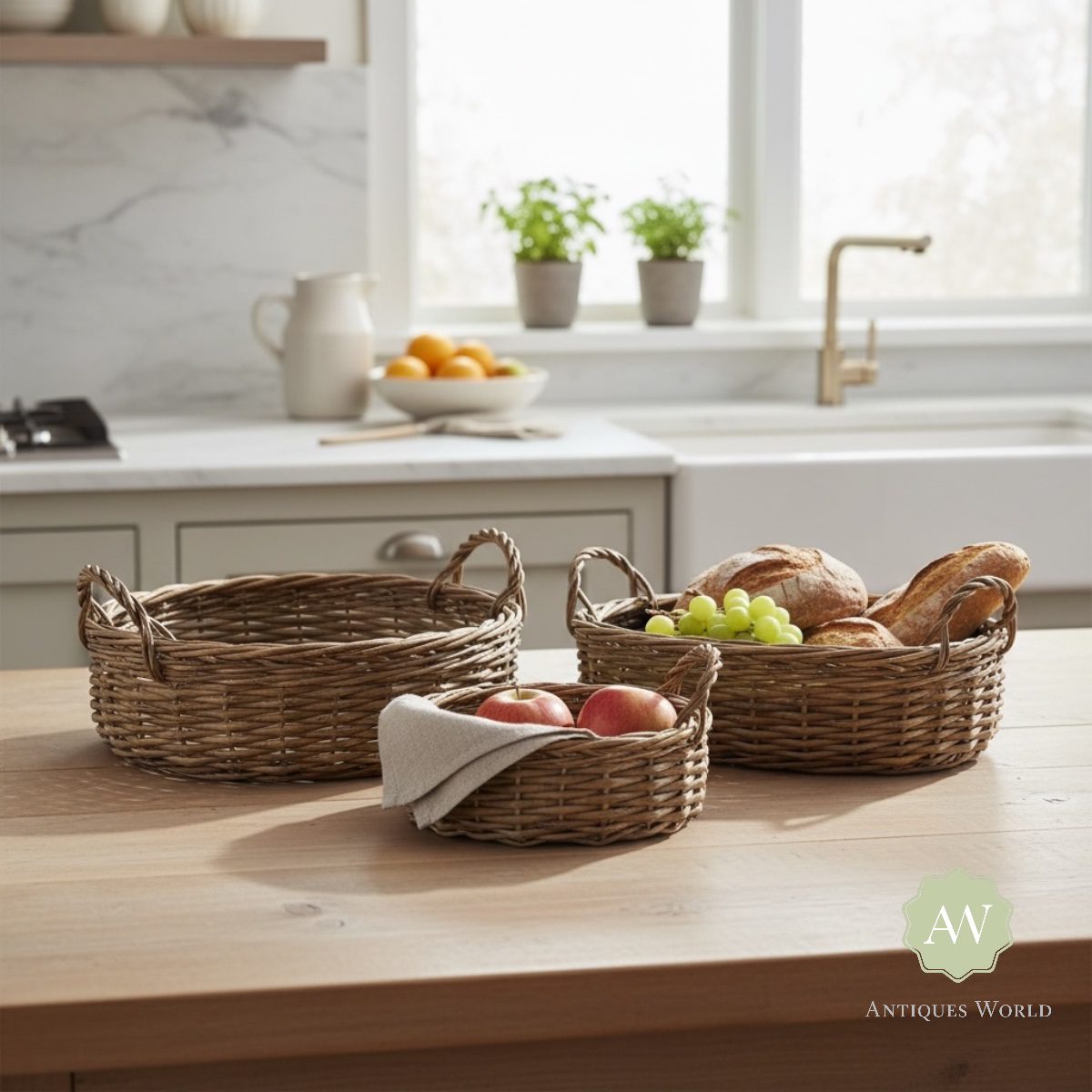 Set of 3 Rustic Woven Round Storage Baskets 7 Set of 3 Rustic Woven Round Storage Baskets