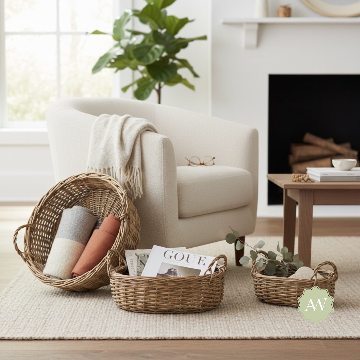Set of 3 Rustic Woven Round Storage Baskets 6 Set of 3 Rustic Woven Round Storage Baskets
