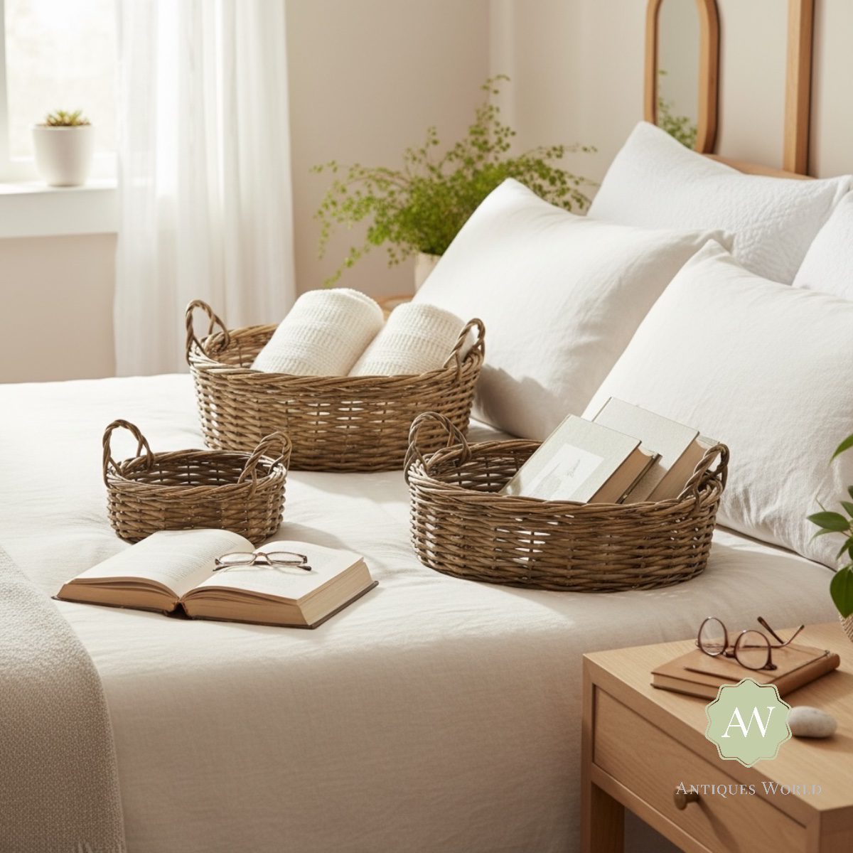 Set of 3 Rustic Woven Round Storage Baskets 5 Set of 3 Rustic Woven Round Storage Baskets
