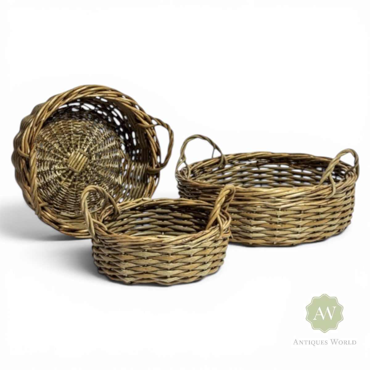 Set of 3 Rustic Woven Round Storage Baskets 1 Set of 3 Rustic Woven Round Storage Baskets
