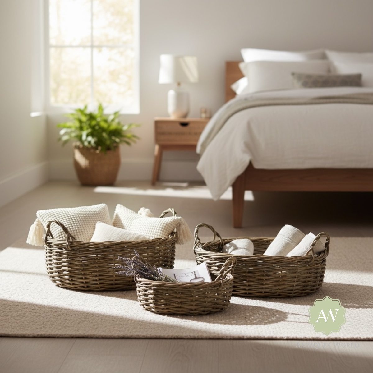 Set of 3 Rustic Woven Round Storage Baskets 8 Set of 3 Rustic Woven Round Storage Baskets