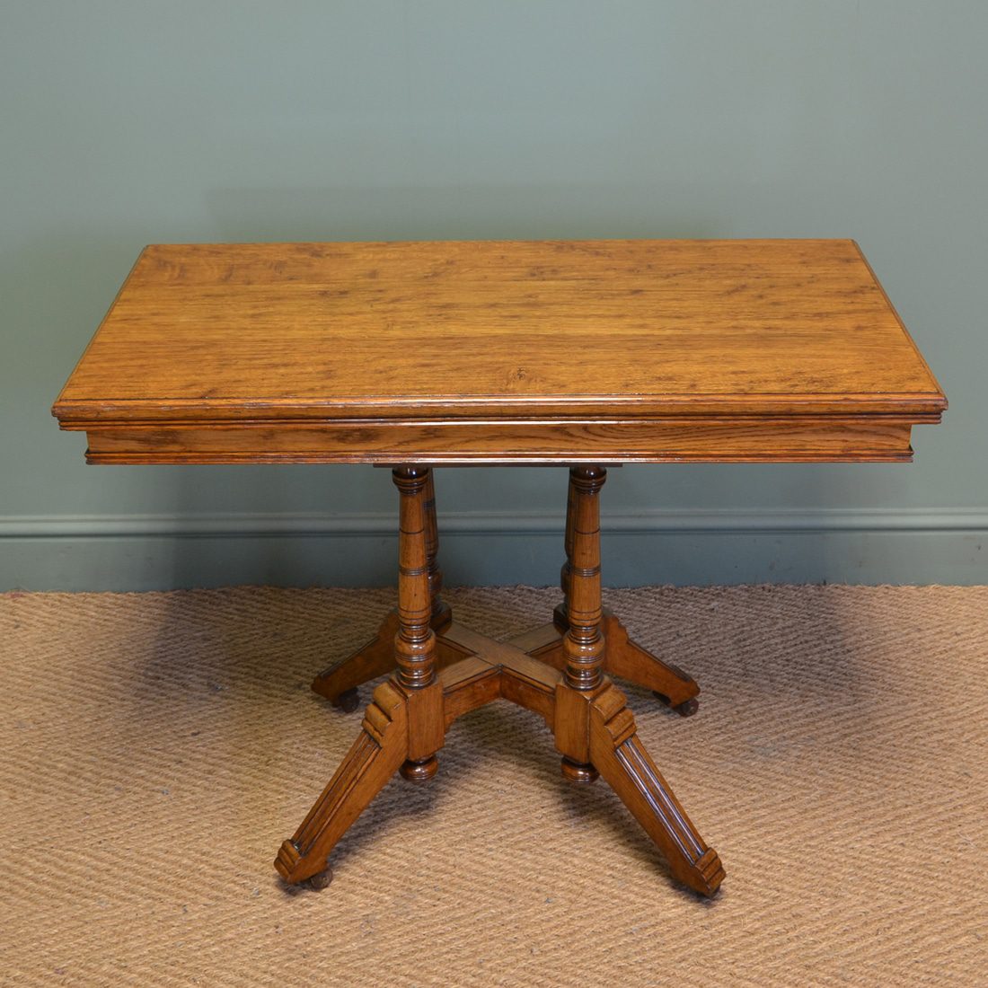 English Cabinet Makers - A to Z. 12 Spectacular Golden Oak Arts & Crafts Antique Card Table
