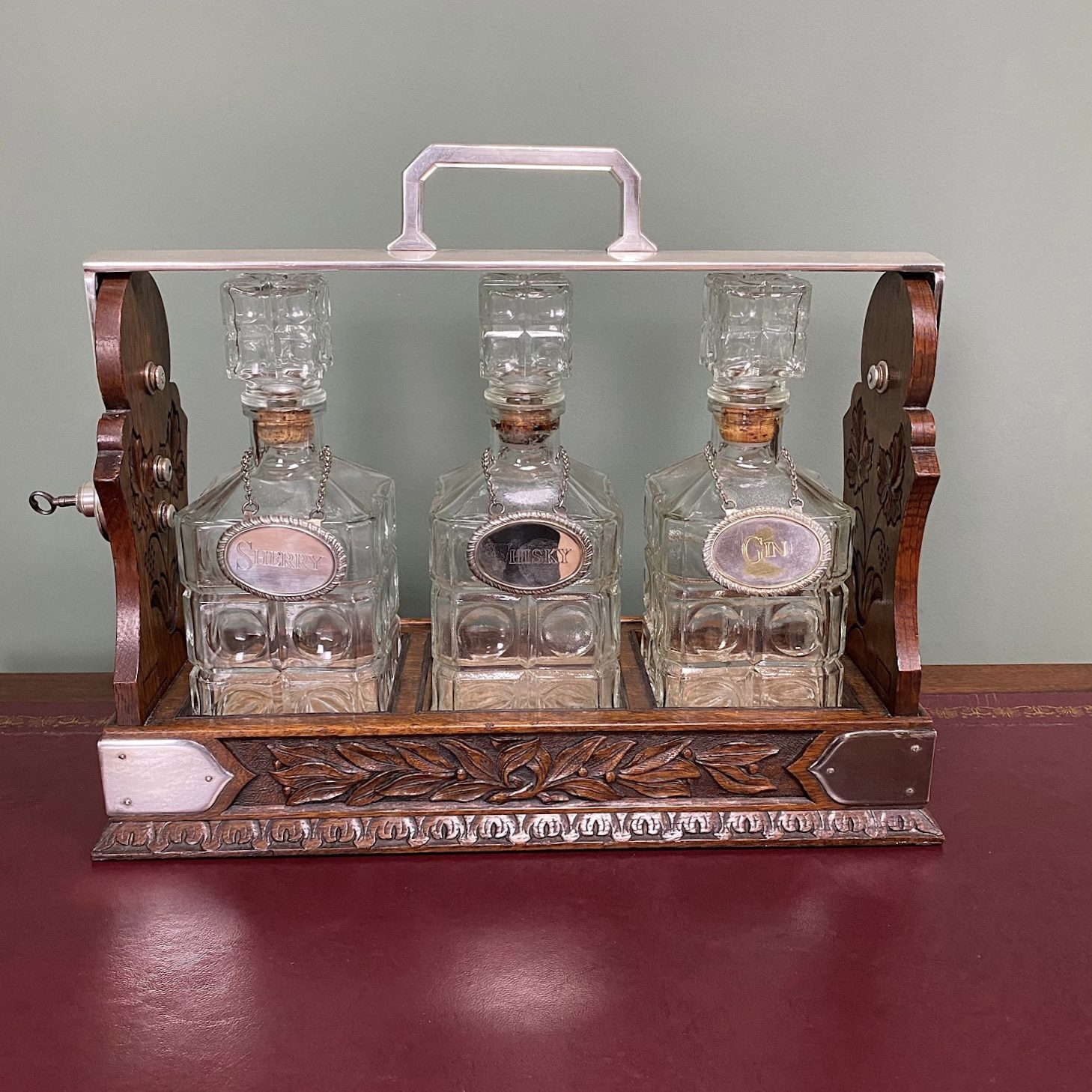 English Cabinet Makers - A to Z. 6 Superb Quality Antique Oak Tantalus by Betjemann of London