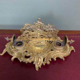 Superb Quality Antique Brass Inkwell Letter Holder Desk Set