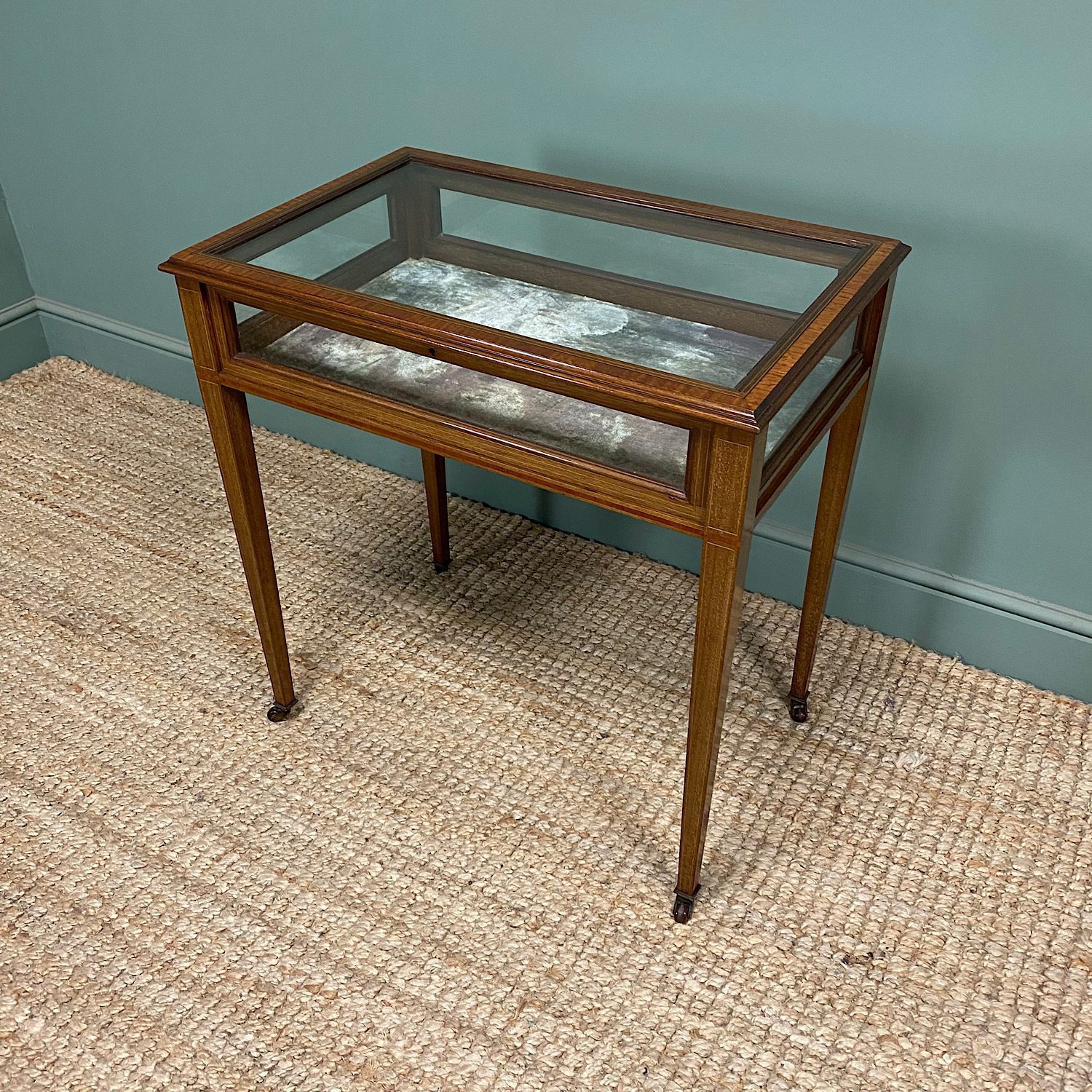 Elegant Mahogany Glazed Antique Bijouterie Table 9 Elegant Mahogany Glazed Antique Edwardian Bijouterie Table
