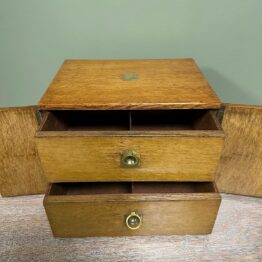 Unusual Victorian Oak Antique Stationary Box with Fitted Interior