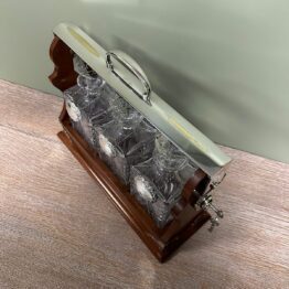 Stunning Mahogany Tantalus with Gin, Whiskey & Brandy Silver Decanter Labels