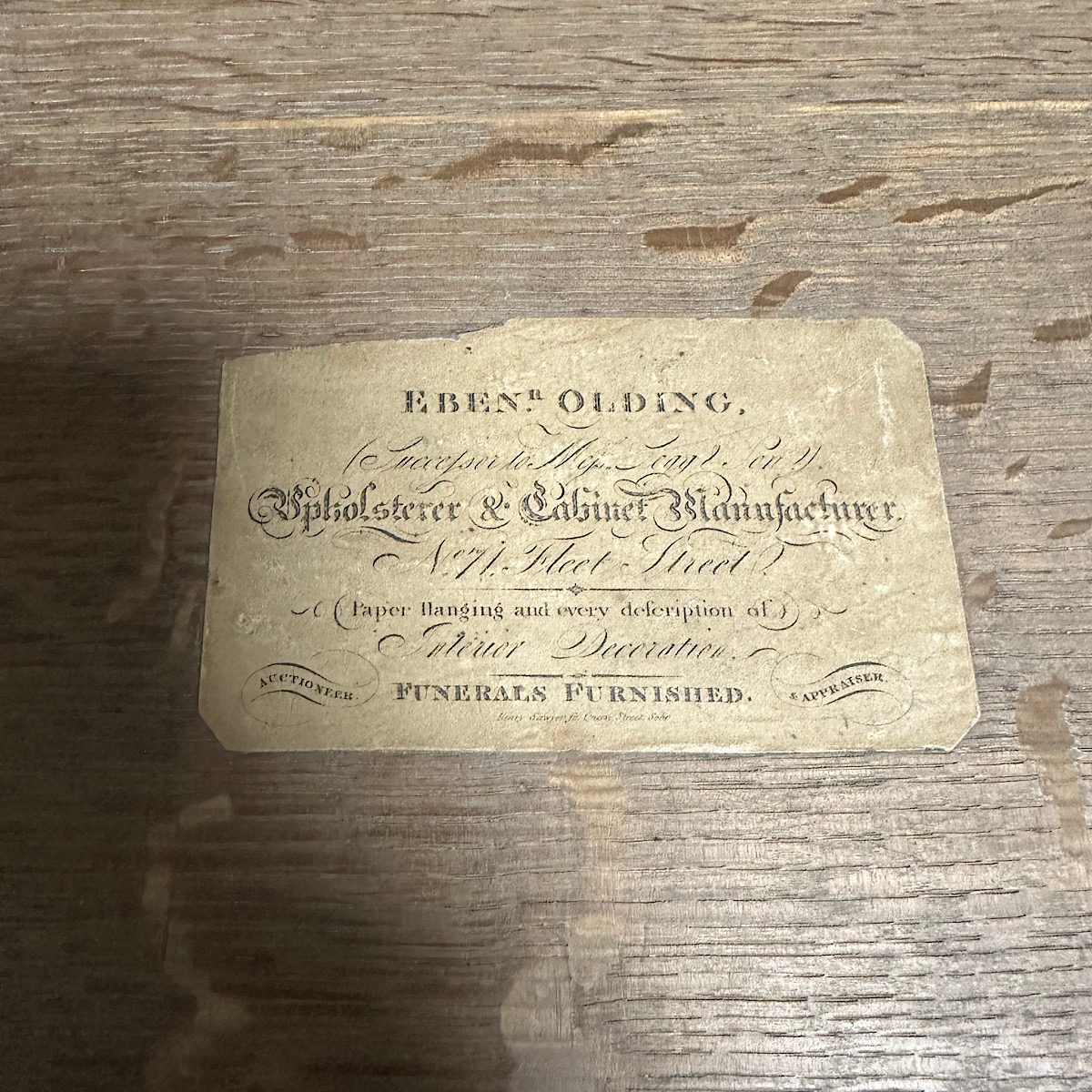 English Cabinet Makers - A to Z. 19 Eben Olding Makers Label